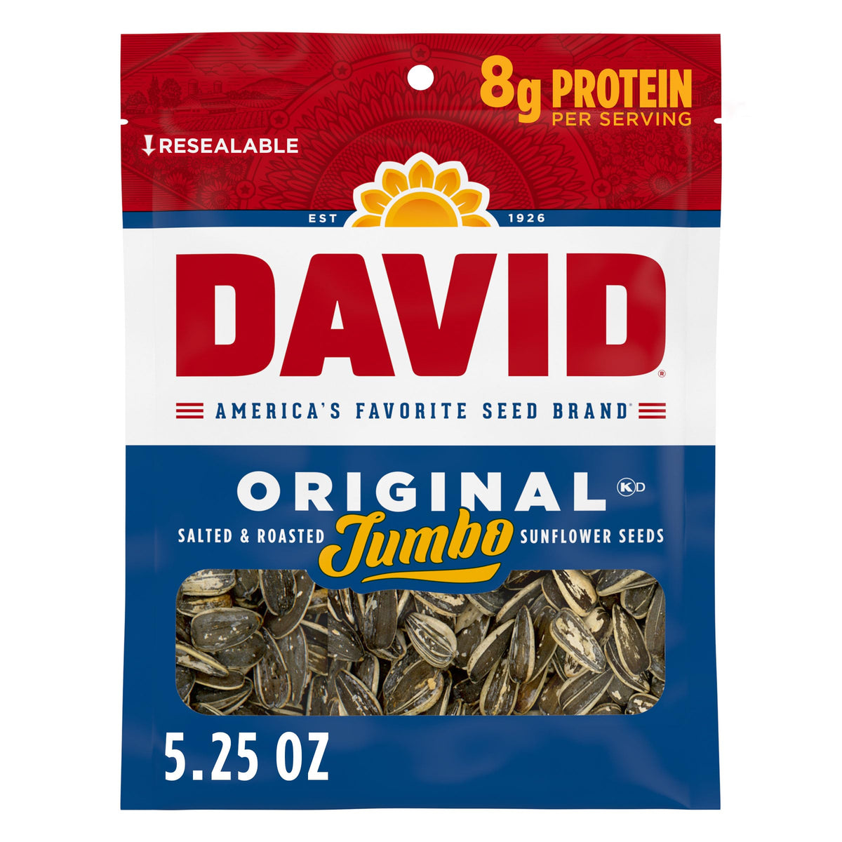 DAVID Original Sunflower Seeds front label signals quality for on-the-go snacking