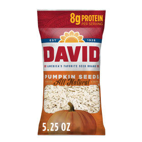 DAVID All Natural Pumpkin Seeds 12-pack display, convenient to-go snack for busy days