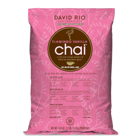 David Rio Flamingo Vanilla Chai bottle pour shows convenient, decaf, sugar-free latte mix
