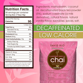 David Rio Flamingo Vanilla Chai canister front emphasizes premium organic spices and flavor
