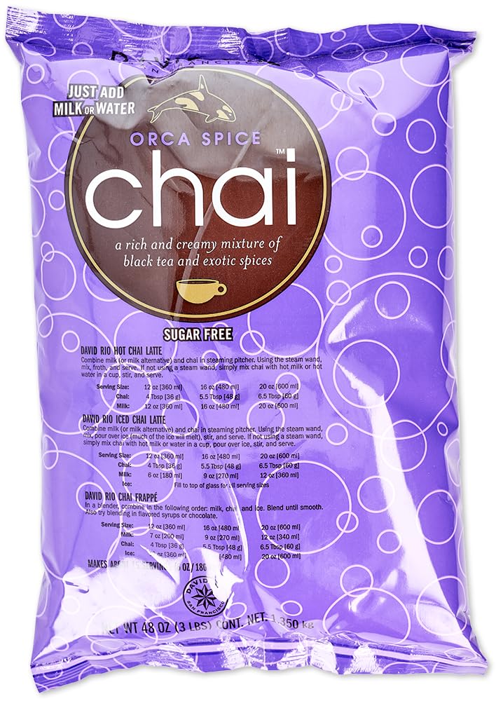 David Rio Orca Spice chai latte jar ready to brew, sugar-free and dairy-free options.