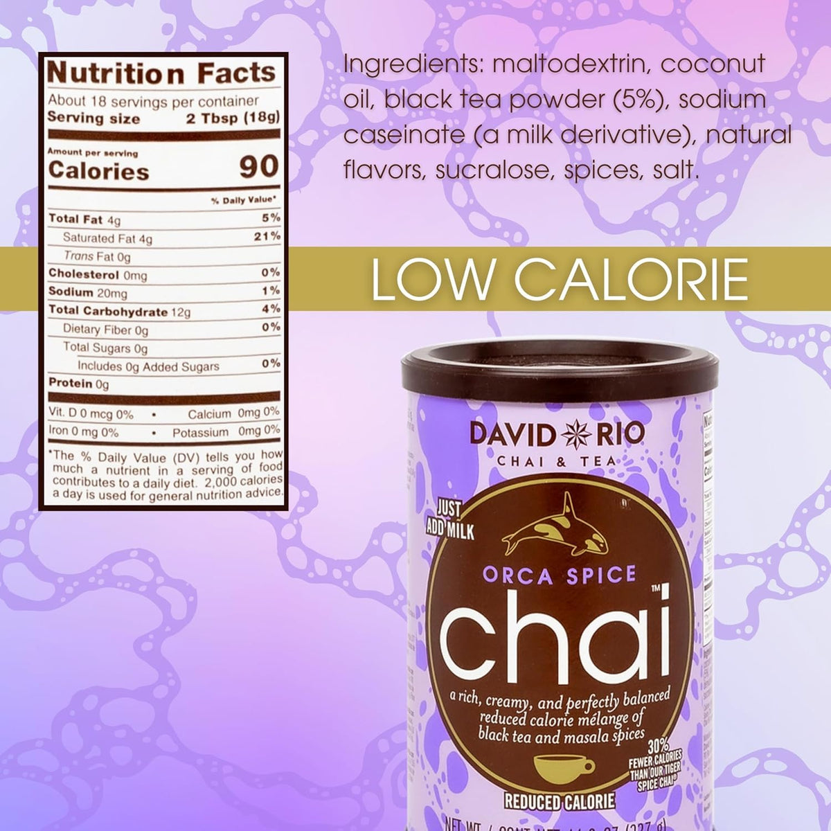David Rio Orca Spice chai latte served over ice in a tall glass.