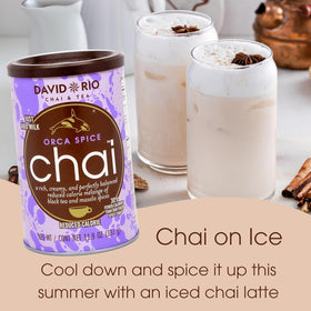 David Rio Orca Spice chai latte jar guiding steam from a mug for cozy mornings.