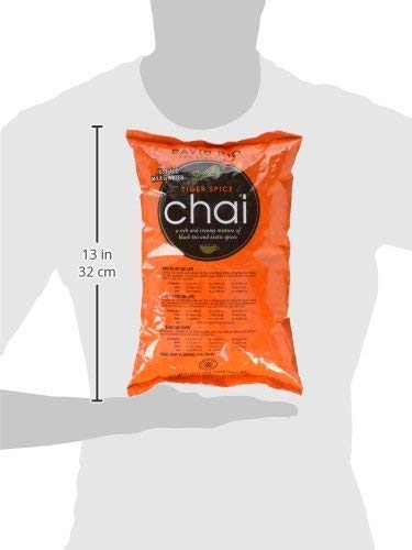 David Rio Tiger Spice Chai bag-open, ready to brew a café-style latte at home.