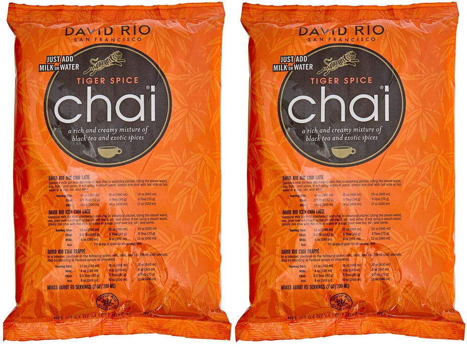 David Rio Tiger Spice Chai bags-front, ideal for cozy mornings at home.