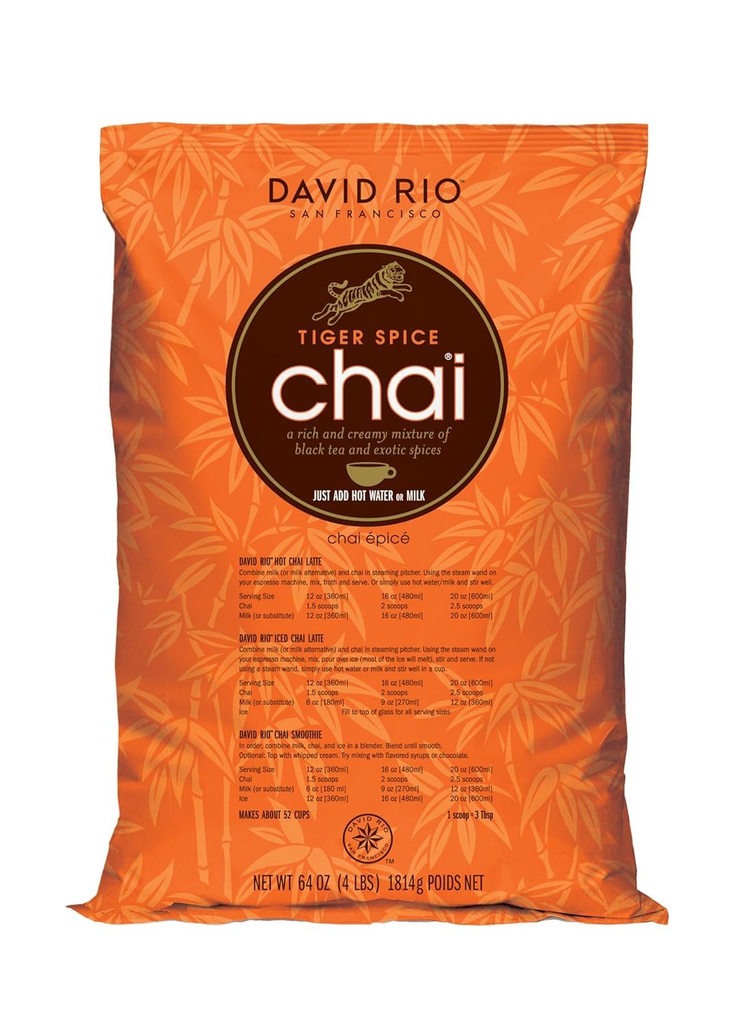 David Rio Tiger Spice Chai label-detailed, supports wildlife protection through Endangered Species donations.