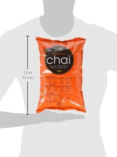 Pouring Tiger Spice Chai from David Rio for a bold, smooth cup.
