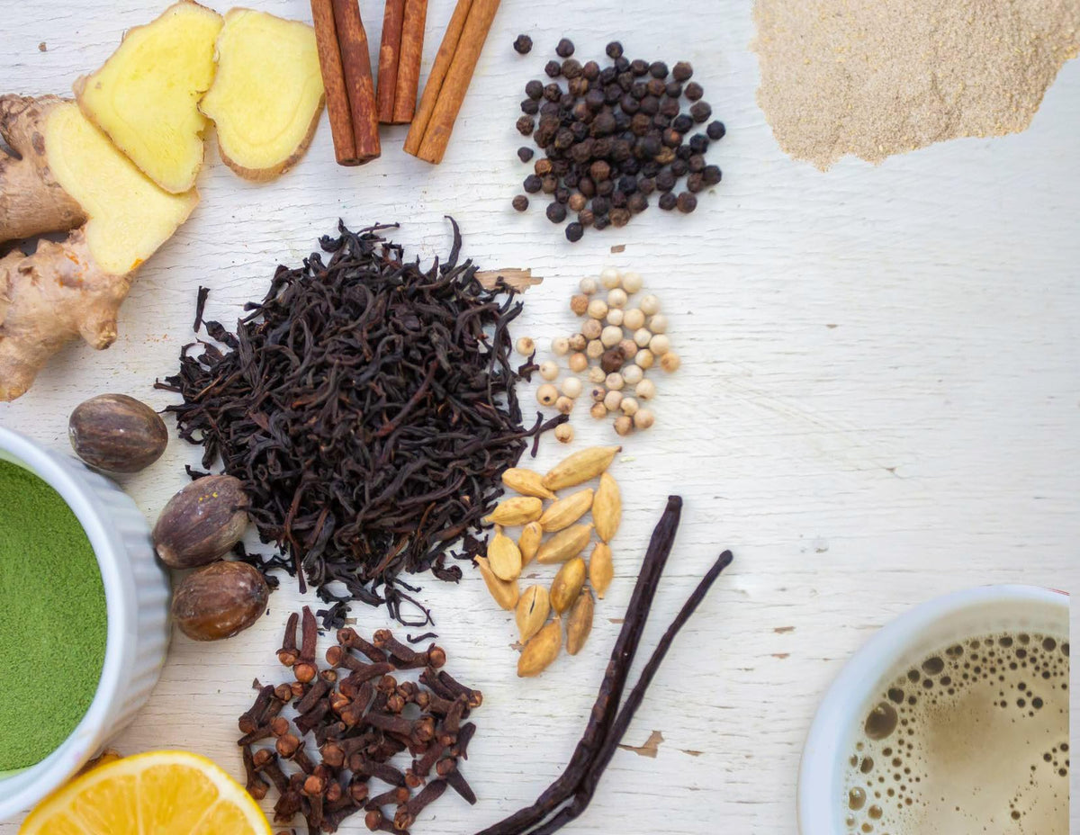 Close-up of Tiger Spice chai spices from David Rio with cinnamon and cloves.