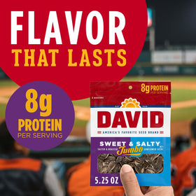 DAVID roasted and salted sunflower seeds in bag offering crave-worthy flavor.