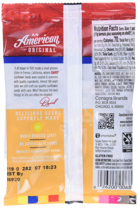 David Nacho Cheese sunflower seeds bag close-up, bold flavor for breaks.