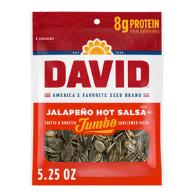 DAVID Seeds jalapeño hot salsa pack front showing flavor and portability