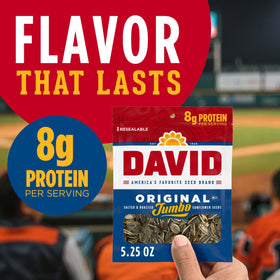Close-up of roasted and salted jumbo seeds highlighting rich flavor by DAVID.