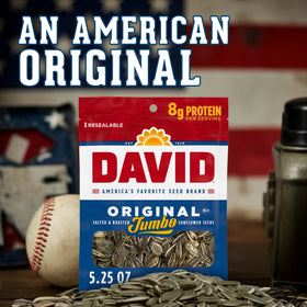 Serving bowl of DAVID Seeds Original Jumbo Sunflower Seeds.
