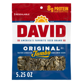 DAVID Seeds Original Jumbo Sunflower Seeds in shells for on-the-go snacking.