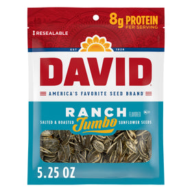 DAVID Seeds Ranch jumbo sunflower seeds packaging in a 12-pack, ideal for sharing at games