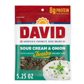 DAVID Sour Cream and Onion jumbo pack front view, keto-friendly snack