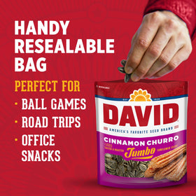 DAVID Cinnamon Churro seeds gluten-free with 8 g protein per serving.