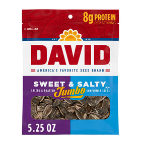 DAVID Sweet & Salty jumbo sunflower seeds in a 12-pack for easy sharing.