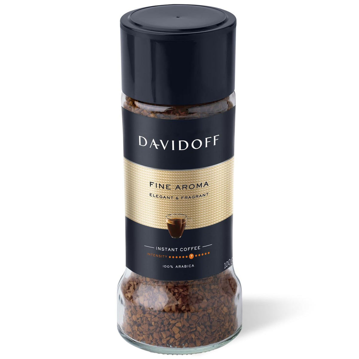 Davidoff Café Fine Aroma instant coffee jar showcases premium blend for quick, luxurious mornings.