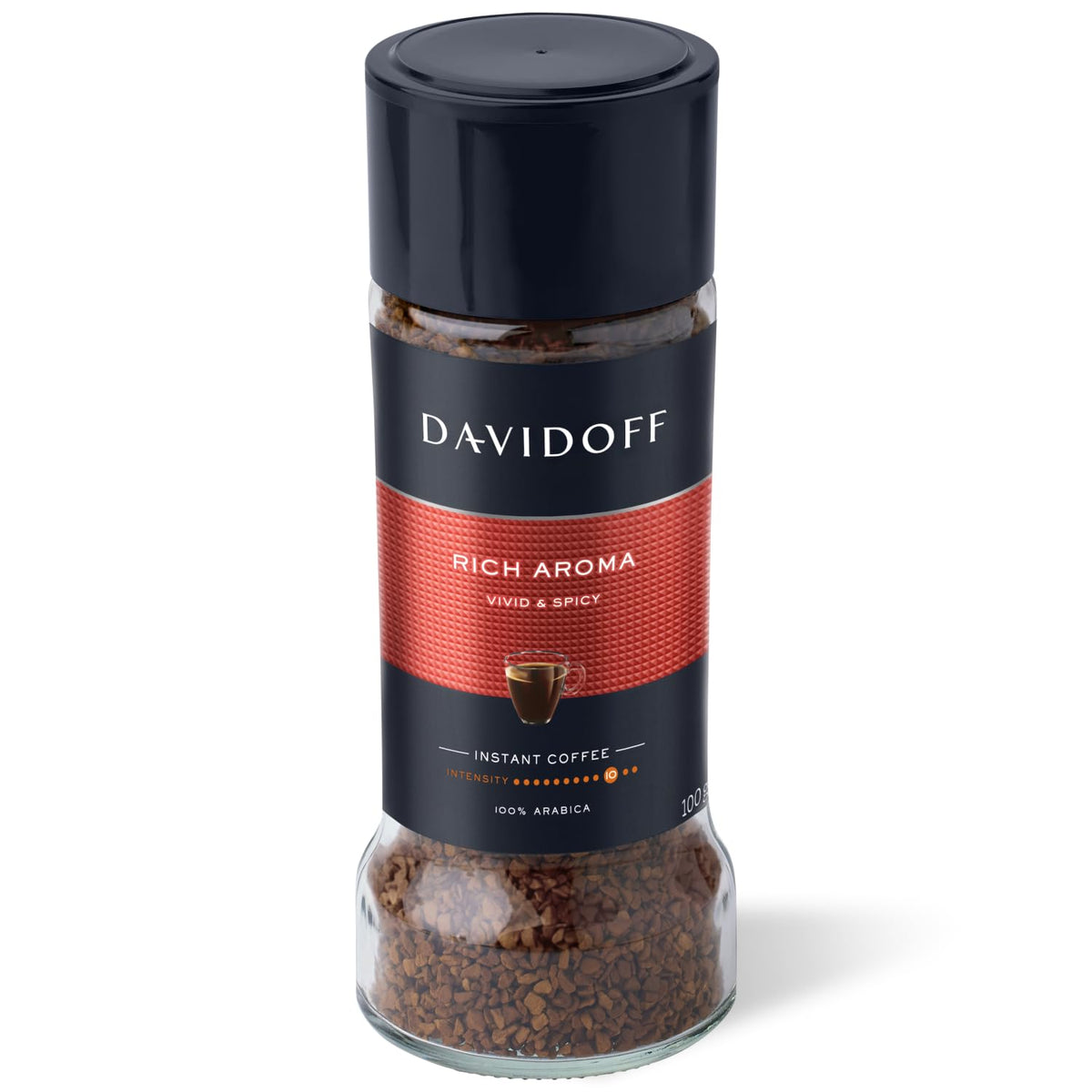 Davidoff Rich Aroma instant coffee jar for a quick, flavorful morning ritual.