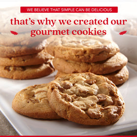 Open gift tin revealing 24 cookies from David's Cookies.