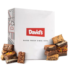 David's Cookies assorted brownies packaging shows a gift-ready box for sharing