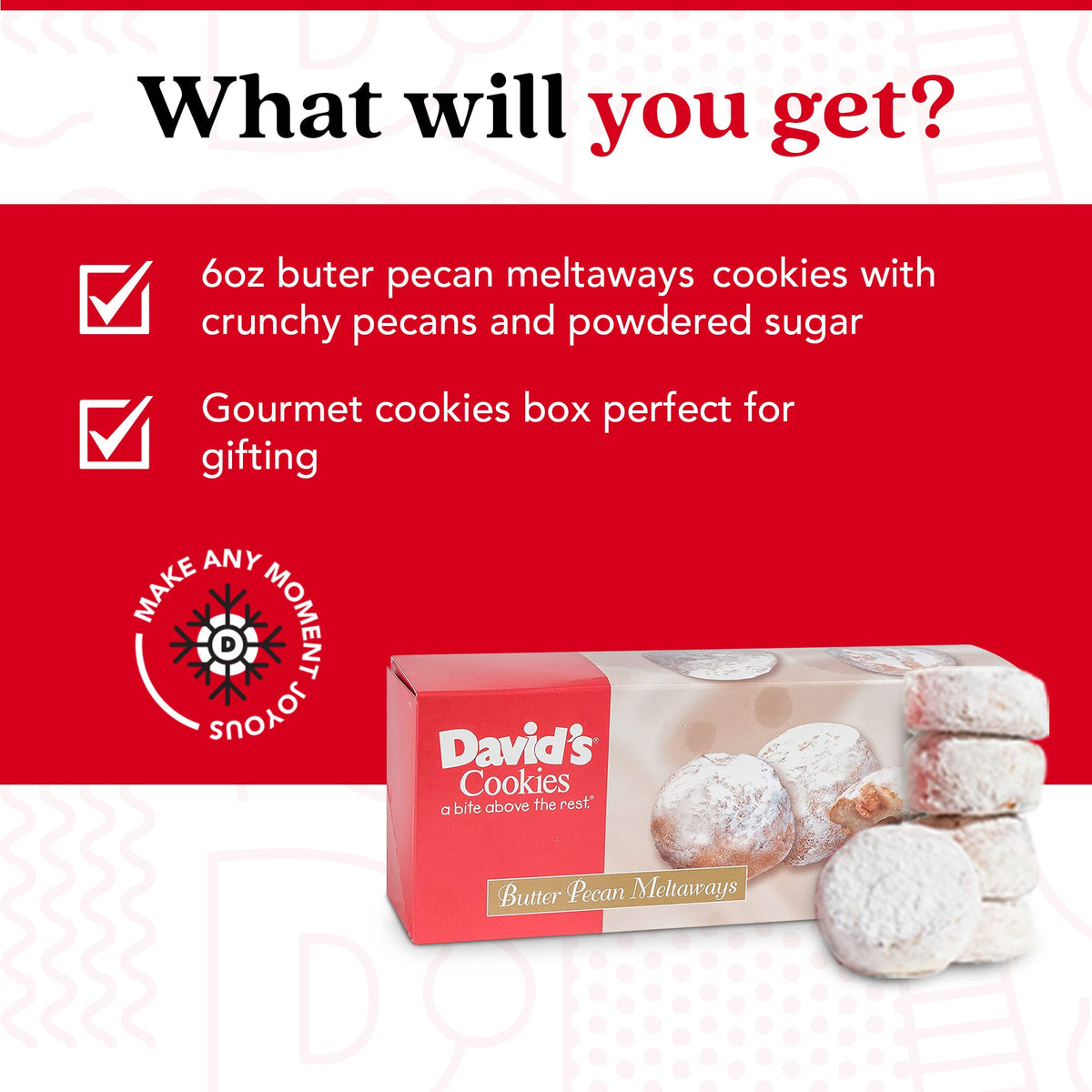David's Cookies Butter Pecan Meltaway with pecans, creamy center perfect for indulgent snacking