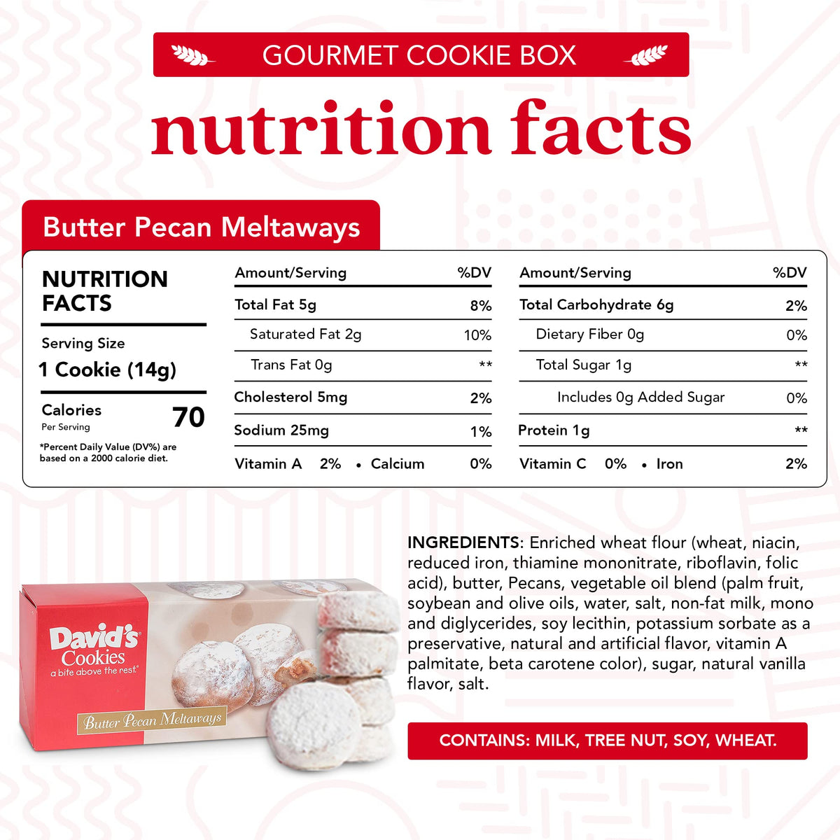 David's Cookies Butter Pecan Meltaway collection box, premium snack gift