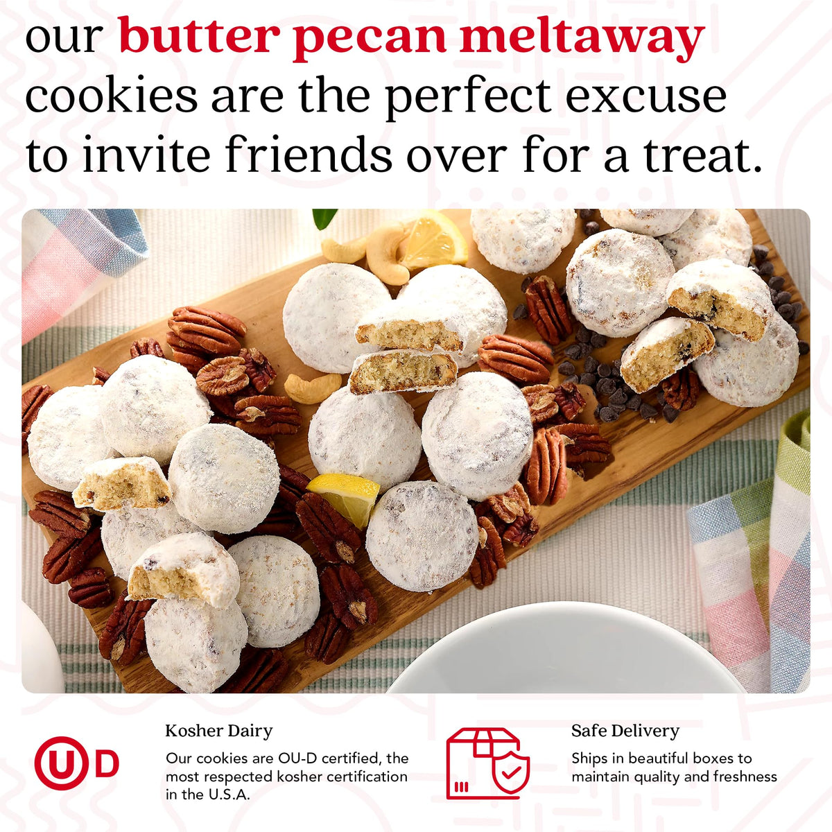 David's Cookies Butter Pecan Meltaways cookie texture close-up
