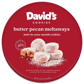 David's Cookies Butter Pecan Meltaways tin-pack highlighting freshness and gifting potential