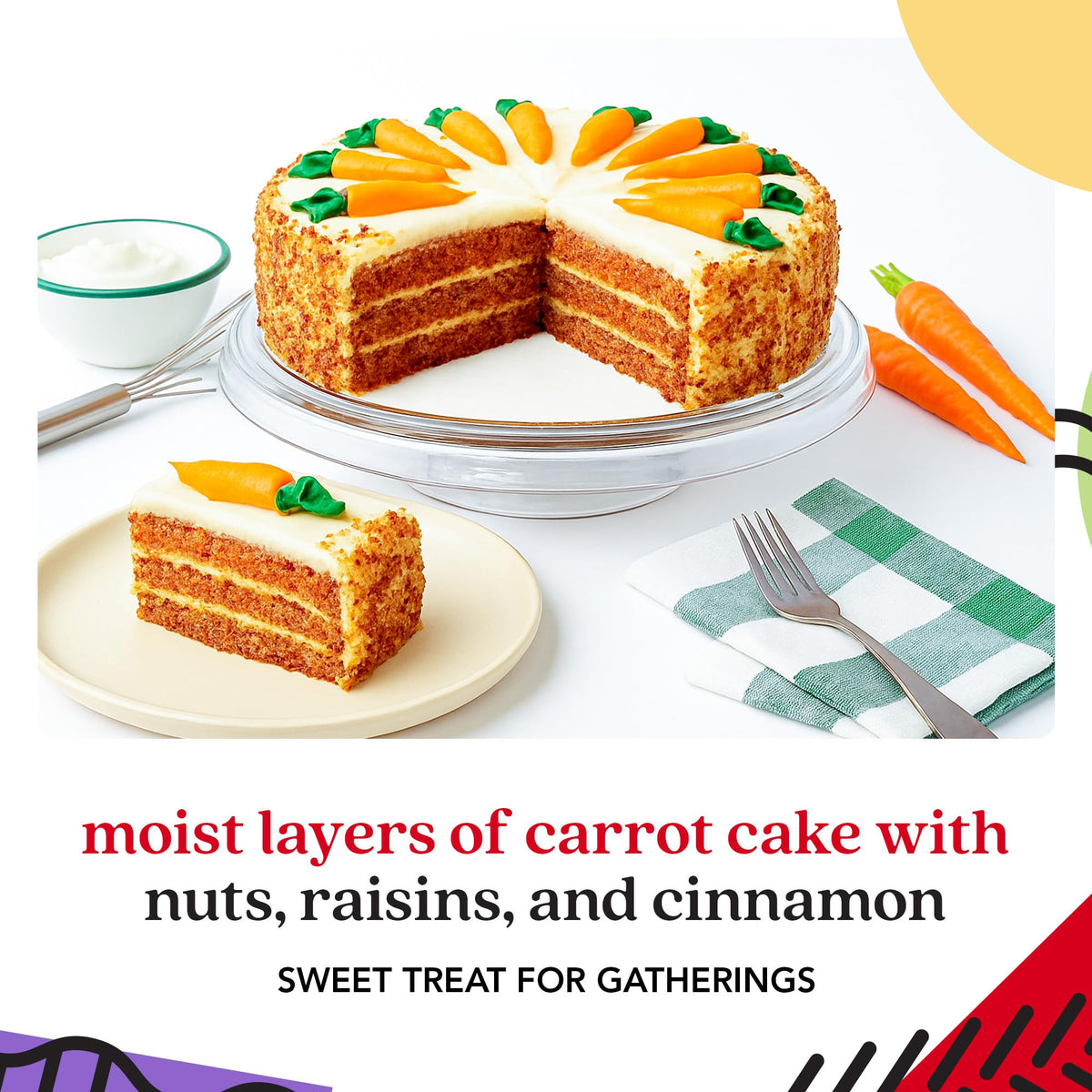 DAVID'S COOKIES carrot cake holiday table display, elevating dessert spreads for celebrations.