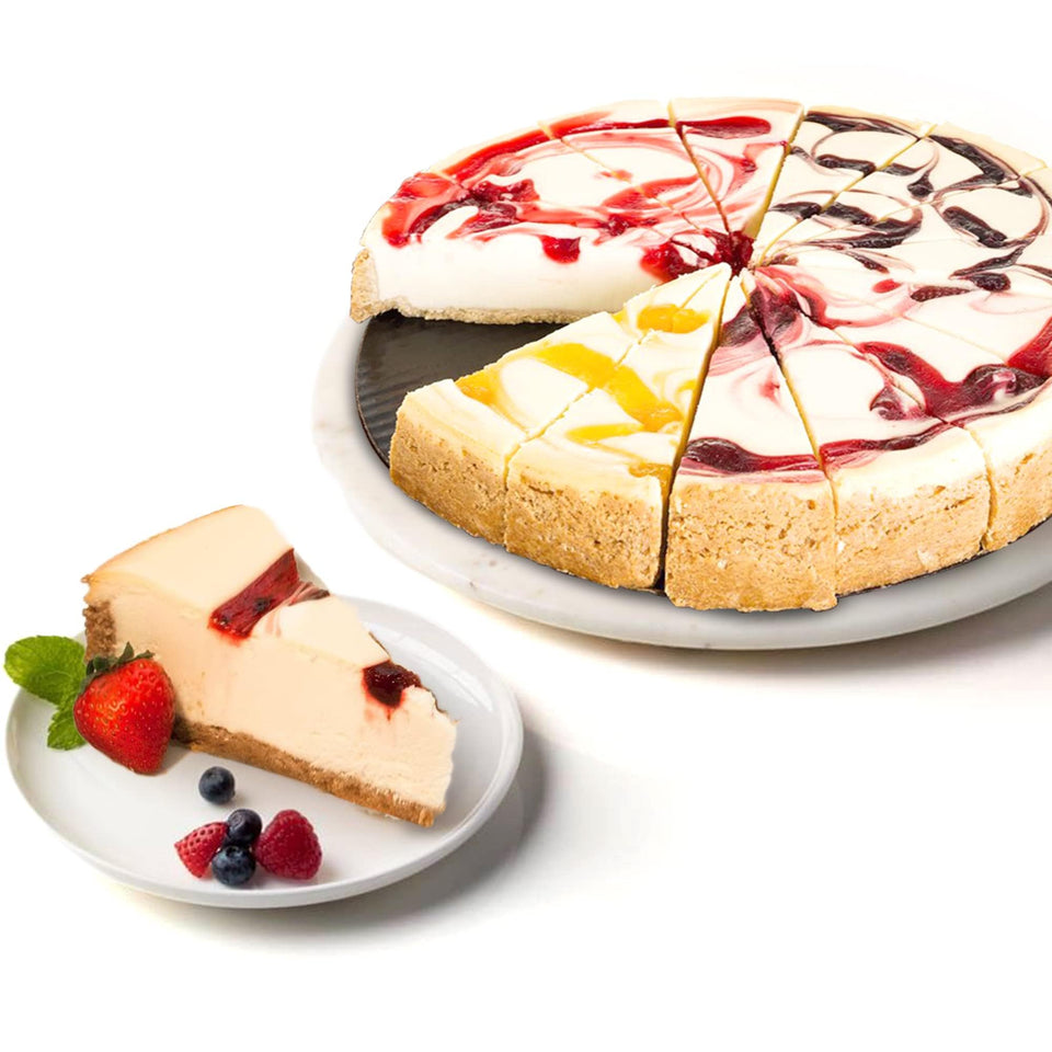 David's Cookies Cheesecake quartet of fruit flavors on a platter, ideal for gatherings