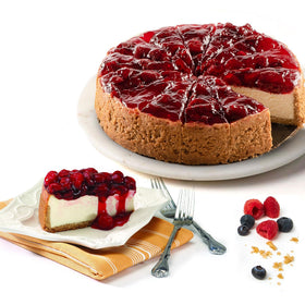 David's Cookies strawberry cheesecake 10-inch, 14 slices, rich flavor for celebrations.