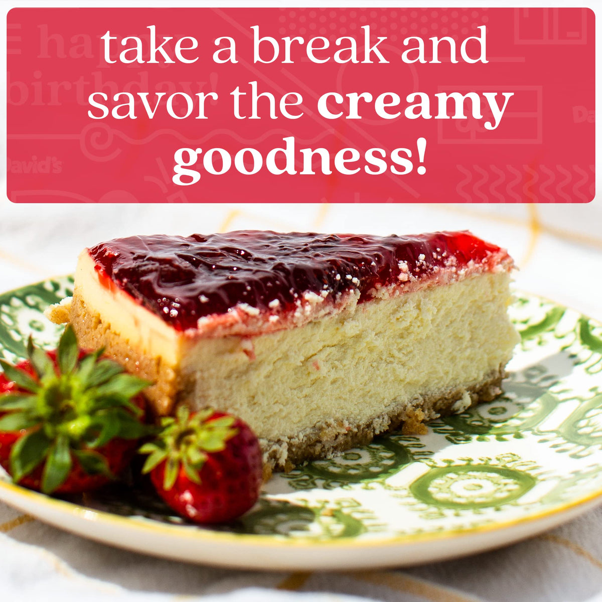 David's Cookies strawberry cheesecake exterior shows golden crust and cream filling.