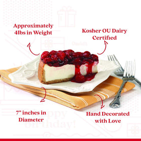 David's Cookies strawberry cheesecake slice on plate for gatherings.