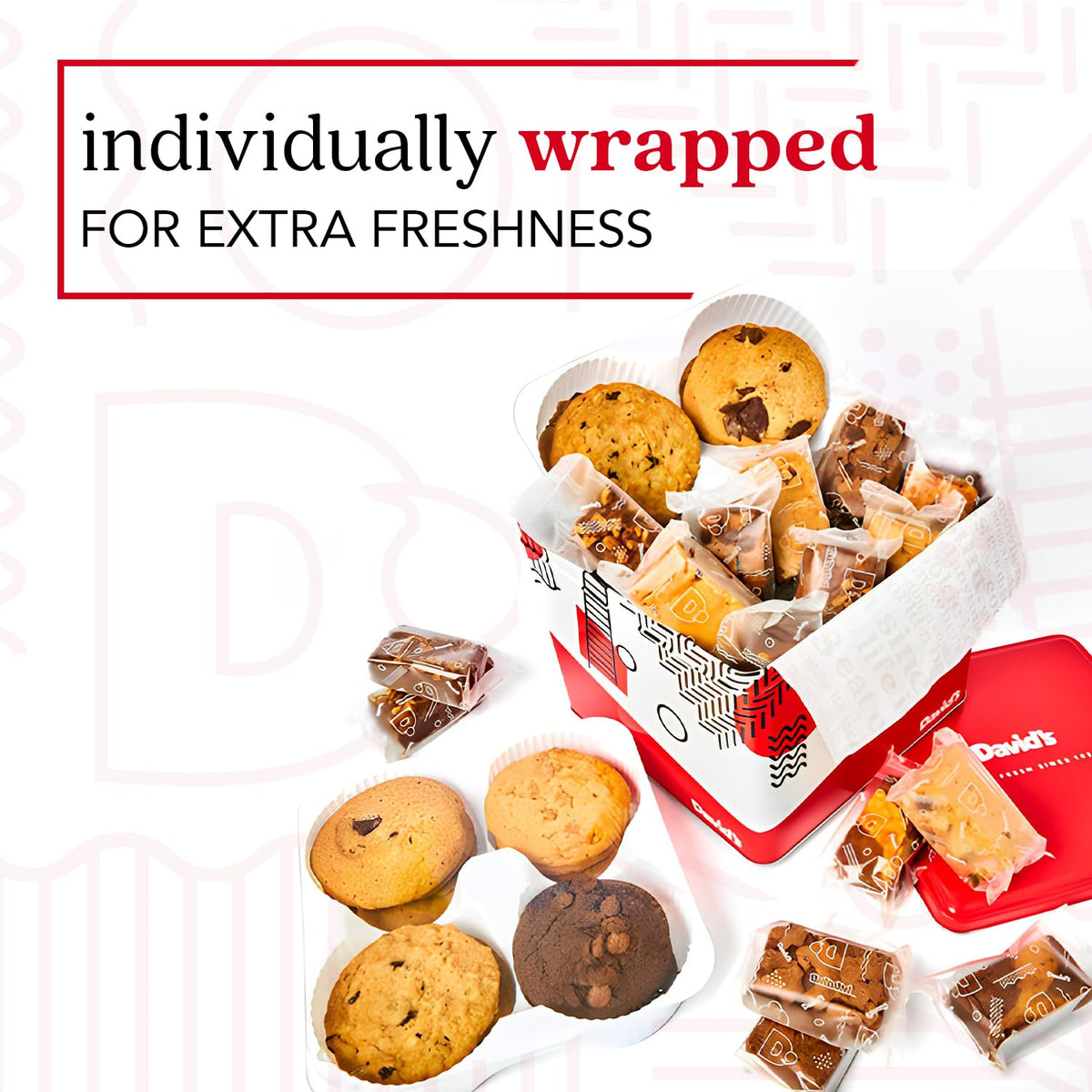 David's Cookies chocolate chunk cookies showcasing rich, chewy bites for indulgent snacking.