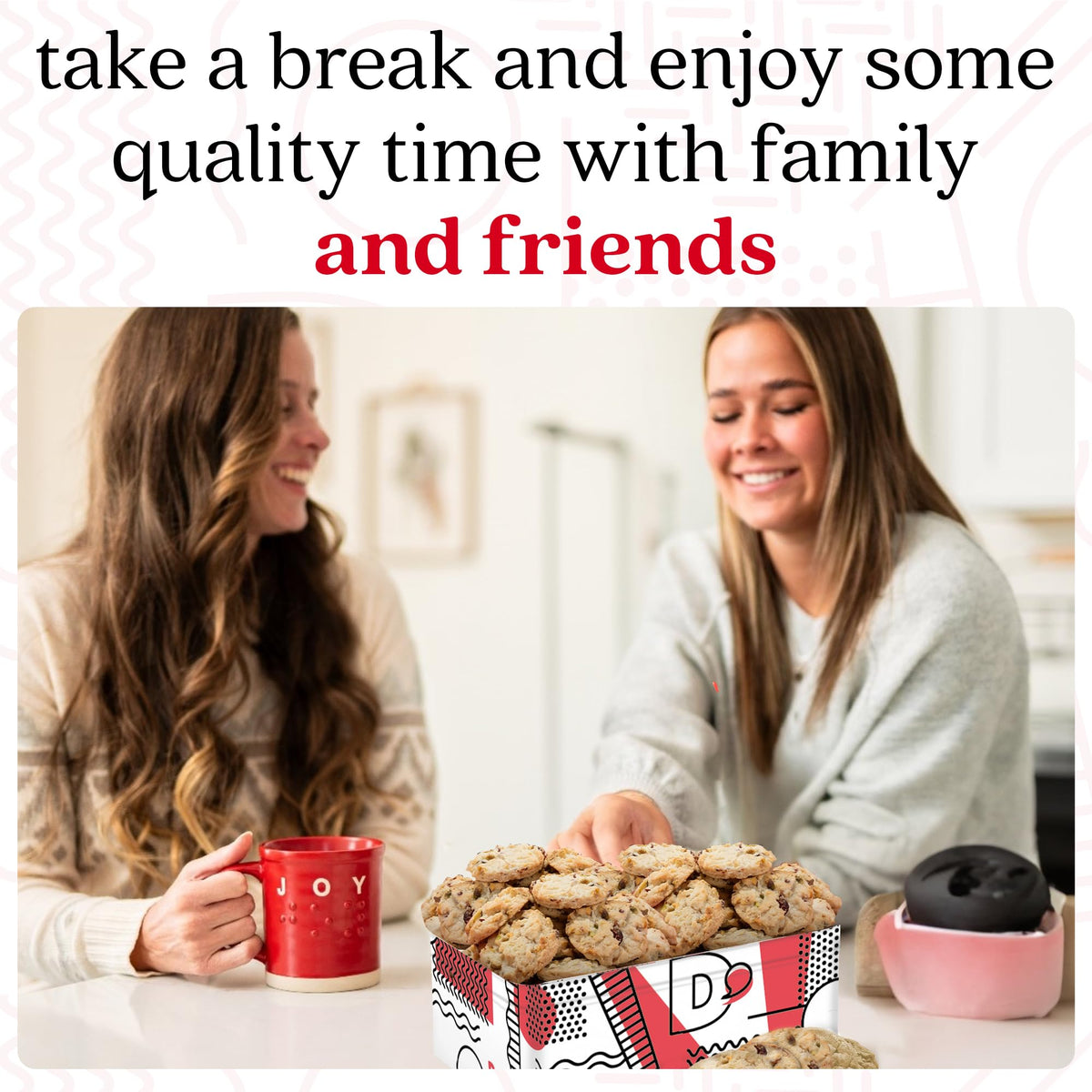 David's Cookies gifting-ready tin signals a thoughtful gourmet treat.