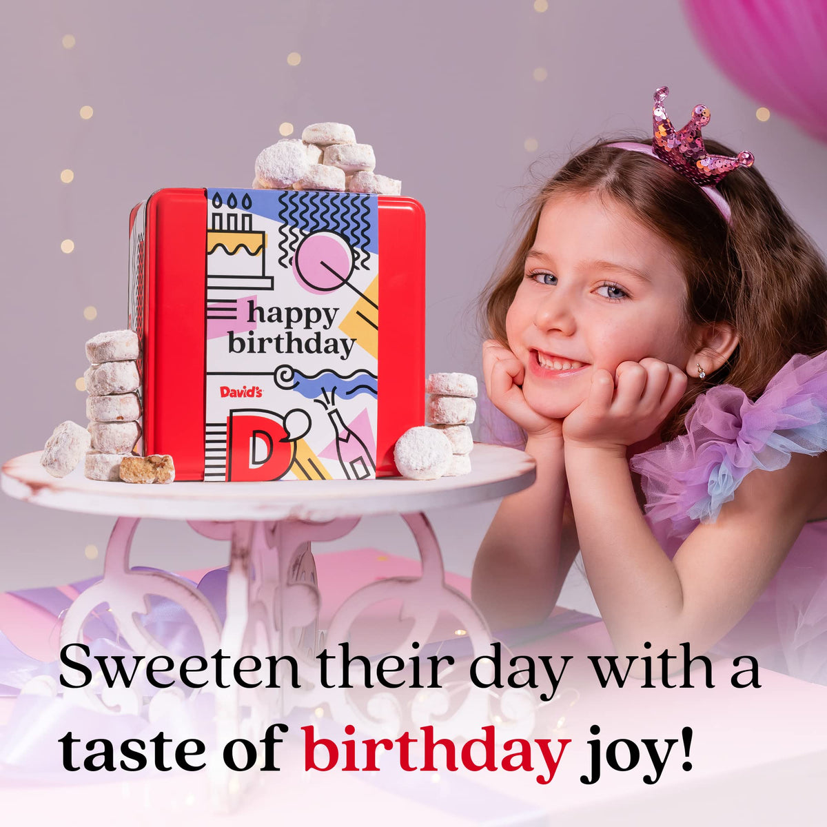 Premium ingredients vibe from David's Cookies in a birthday assortment