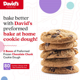 David's Cookies frozen dough with chocolate chunks for convenient snacking.