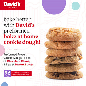 David's Cookies frozen dough packaging shows two boxes of 48 cookies each