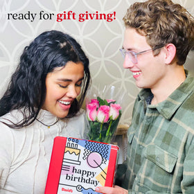 Gift-ready tin box from David's Cookies for birthdays and celebrations