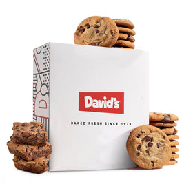 David's Cookies gluten-free chocolate chip cookies on a plate, perfect for sharing.