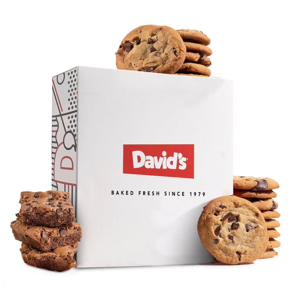 David's Cookies gluten-free chocolate chip cookies on a plate, perfect for sharing.