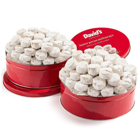 David's Cookies butter pecan meltaway round tin with crunchy pecans—perfect gift.