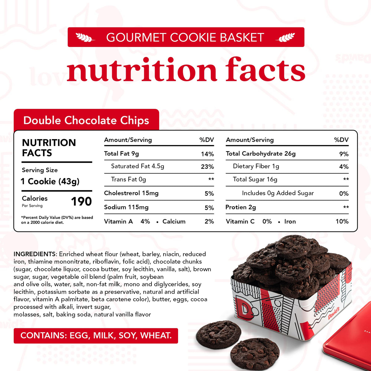 Gourmet double chocolate chunk flavor—rich cocoa notes