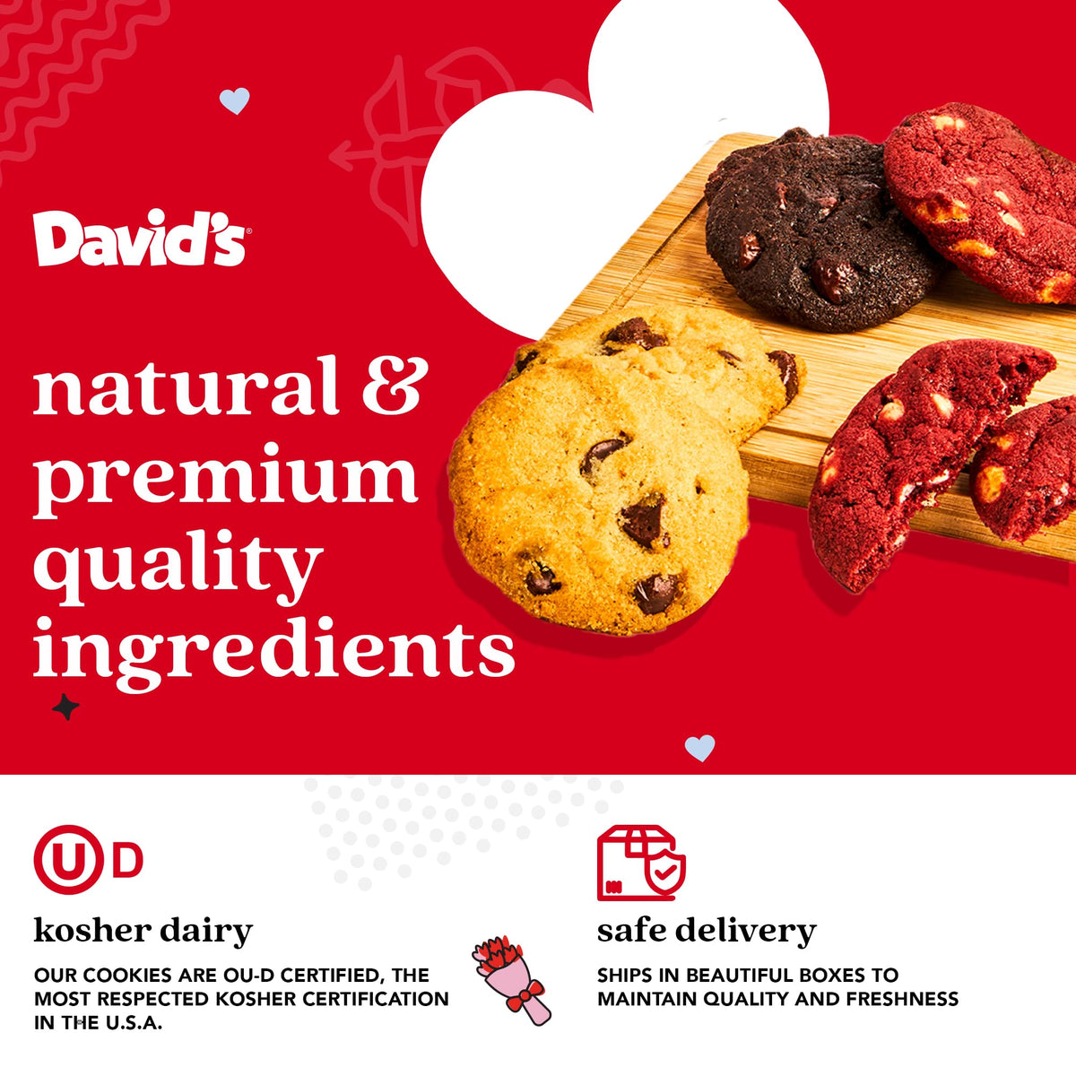 David's Cookies mini sampler chocolate white chip close-up, perfect for sharing.
