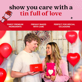David's Cookies Love Tin packaging communicates gift-ready, elegant presentation.