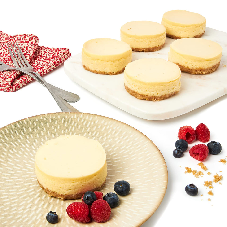 David's Cookies New York mini cheesecakes six-pack, ideal for sharing at gatherings.