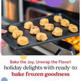 Oven scene with cookies baking to golden edges