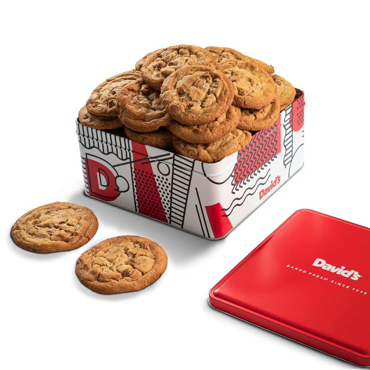 David's Cookies peanut butter cookies in a premium gift tin, ideal for gifting.